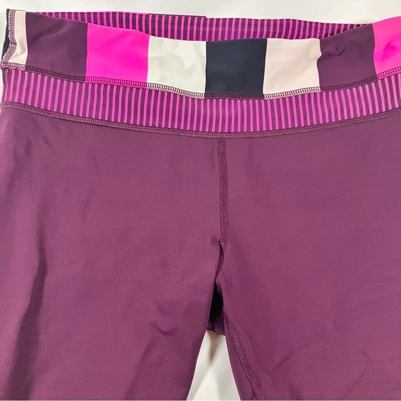 Lululemon Run Inspire Crop II Plum Pow Stripe Raspberry Glo Light Hyper Stripe 6 - Picture 4 of 10